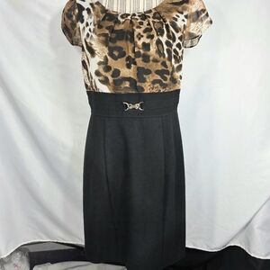 ALYX Dress Black Skirt Brown/Tan Animal Print Bodice Cap Sleeve Dress Size 10